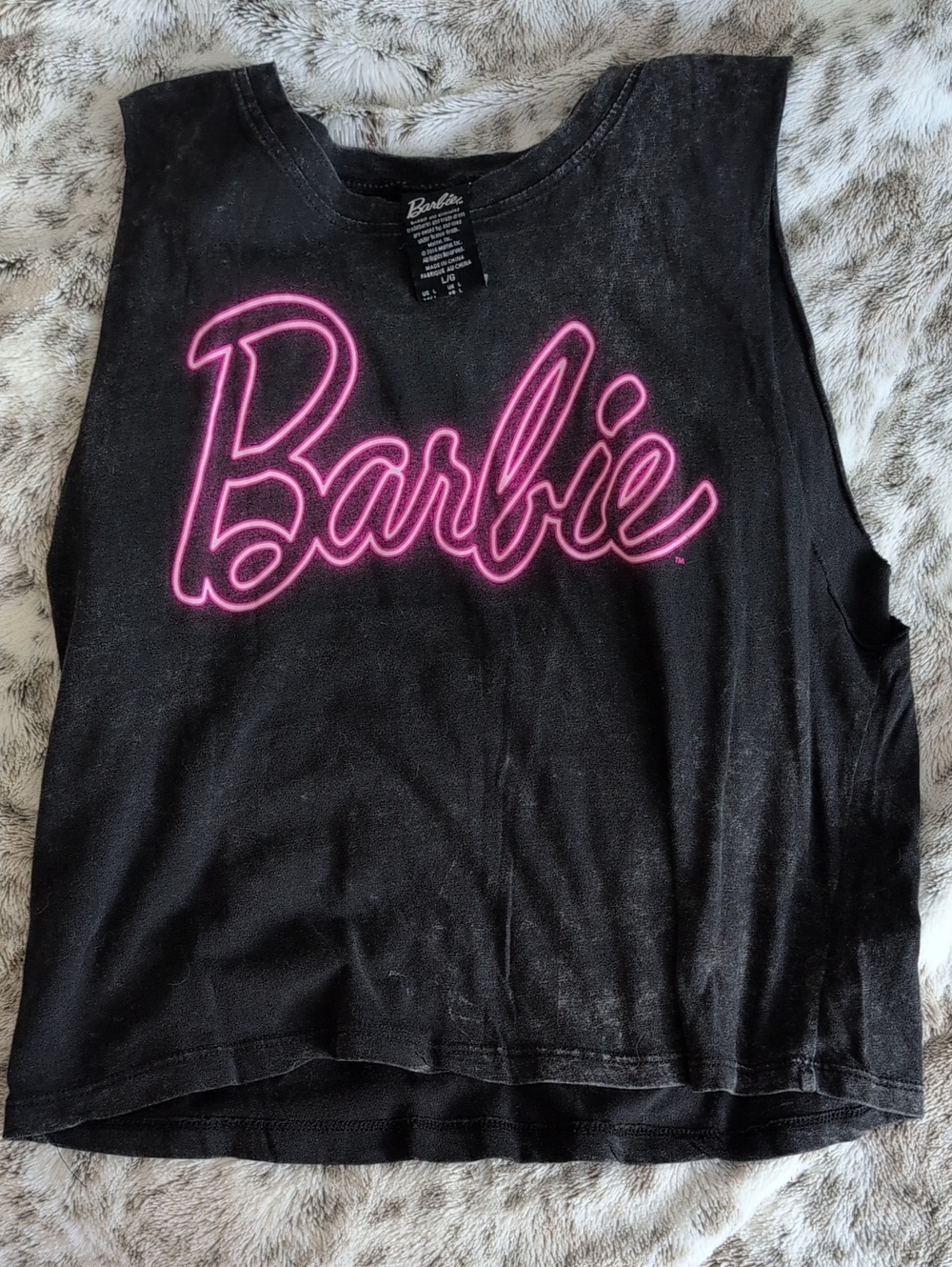 Barbie Black Tank Top with Neon Pink Script